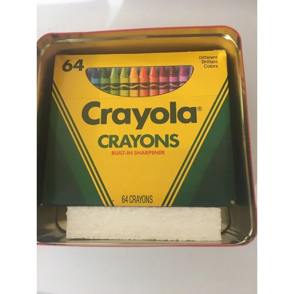 Vtg Crayola Crayon Collectors Tin 64Crayons Plus Bear Ornament 1992 Series First